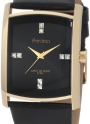 Armitron Men's 204604BKGPBK Swarovski Crystal Accented Gold-Tone Black Leather Strap Watch