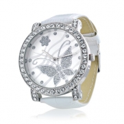 Bling Jewelry Womens CZ Butterfly White Leather Style Watch [Watch]