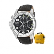 Invicta Men's 13053 Force Chronograph Black Dial Black Leather Watch with Yellow Impact Case