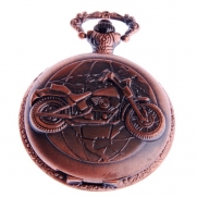 Motorcycle Pocket Watch Quartz Movement Motorcycle Motif With Chain White Dial Arabic Numerals Full Hunter Modern Design PW-50