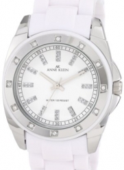 Anne Klein Women's 109179WTWT Silver-Tone Swarovski Crystal Accented White Plastic Watch