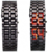 Mens Black Metal Band Iron Lava Samurai Style Wrist Watch Faceless Japanese Inspired Red LED-BKRD