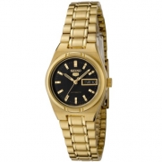 Seiko Women's SYM602 Seiko 5 Automatic Black Dial Gold-Tone Stainless Steel Watch