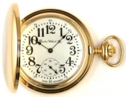 Dueber Swiss Mechanical Pocket Watch, High Polish Gold Hunting Case, Assembled in USA!