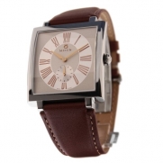 Milus Herios HER-003FC 42 Stainless Steel Case Brown Leather Band Anti-Reflective Sapphire Men's Watch