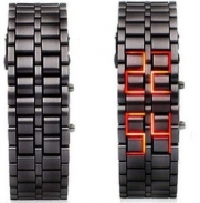 Abco Tech Mens Black Stainless Steel Band Lava Samurai Style Bracelet Watch Faceless Japanese Inspired Red LED