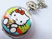 New Stainless Steel Case Hello Kitty Pocket Watch with Chain