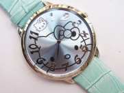 Big Dial Hello Kitty Wrist Watch with Faux Leather Band - Blue