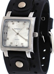 Nemesis #B5156S Men's Square Silver Dial Wide Leather Cuff Band Watch