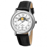 Grovana Men's 1026.1533 Moonphase White Moonphase Dial Black Strap Watch