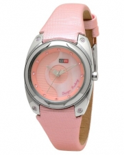 DFactory Women's DFI014ZPP White Label Pink and Mother of Pearl Dial PU and Leather Strap Watch