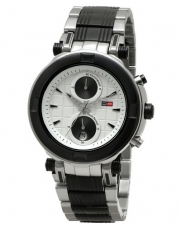 DFactory Men's DFU016SWI Black Label White Dial Steel and IPB Chronograph Watch