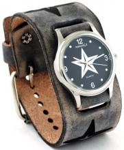 Nemesis #KST355K Women's Star Watch with Wide Cuff Leather Embossed Star Icon Band