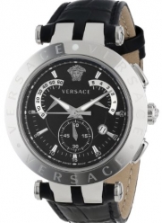 Versace Men's 23C99D008 S009 V-Race Chrono Black Dial Black Genuine Leather Watch