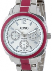 XOXO Women's XO111 Silver Dial Silver-tone and Pink Enamel Bracelet Watch