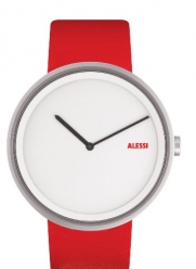 Alessi Unisex AL13002 Out Time Red Leather Strap Watch