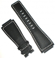 Black Carbon Fiber Style with White-stitch Watchband for Bell & Ross BR01 BR03 Long