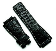 Genuine Black Caiman Crocodile with White-stitch Watchband for Bell & Ross BR01 BR03
