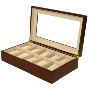 Watch Box for 10 Watches Burlwood Matte Finish XL Extra Large Compartments Soft Cushions Clearance Window