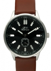 gino franco Men's 992TN Round Stainless Steel Genuine Leather Strap Watch