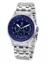 Mens Silver Bracelet Watch Blue Dial Diamond Accent Multifunction Day Date Konigswerk SQ201470G
