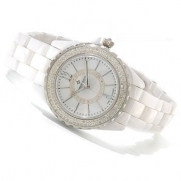 Diamant Rouge Women's Carousel Quartz Diamond Accent Mother-of-Pearl Dial Ceramic Watch - White