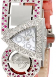 Swisstek SK21909L Limited Edition Swiss Pink And White Diamond Watch With Red Rubies, Interchangeable Leather Strap And Sapphire Crystal