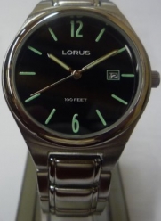Mens Lorus By Seiko Stainless Steel Sharp Black Date Watch 755