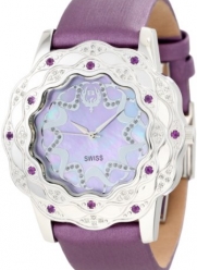 Brillier Women's 10-4C727-07 La Fleur Round Diamonds Purple Amethysts Steel Watch