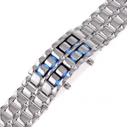 Blue LED Digital Watch Lava Style Silver Stainless Steel mens sports watch