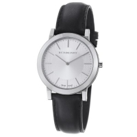 Burberry Men's BU2350 Slim Silver Dial Black Leather Strap Quartz Watch
