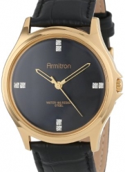 Armitron Men's 20/4902BKGPBK Crystal Swarovski Accented Gold-Tone Black Leather Strap Watch