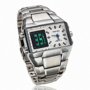 Generic Men's Stainless Steel Quartz Analog Digital LCD Dual Display Sports Wrist Watch M233281-2