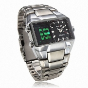 Generic Men's Stainless Steel Quartz Analog Digital LCD Dual Display Sports Wrist Watch M233281-1