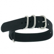 Watch Band Nylon One Piece Military Sport Strap Black Stainless Heavy Buckles 22 millimeter