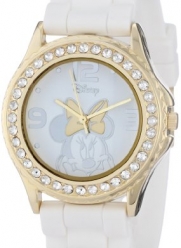 Disney Women's MN1053 Rhinestone Accent Minnie Mouse White Rubber Strap Watch