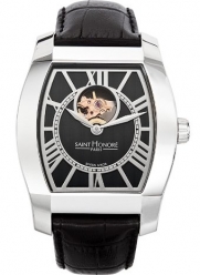 Saint Honore Men's 881082 1NRF Monceau Automatic Tonneau Black Leather Exhibition Watch
