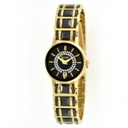Elgin Women's EG353 Gold-tone Black Ceramic Crystal Accented Watch