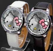 Hello Kitty Black & White Classic Watch with Free Pair of Red Heart Love Necklace.