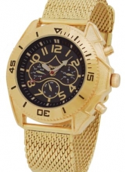Mens Gold Mesh Bracelet Watch Automatic Movement Black Dial Day Date & 24 Hour Subdials Sarastro AA100693G