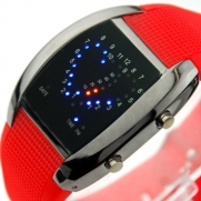 Heart Shape Flash LED Watch Brand NEW Gift Sports Car Meter Dial Men (silver cover red strap)