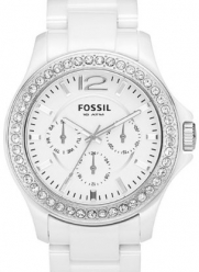 Fossil Women's CE1010 White Ceramic Bracelet White Glitz Analog Dial Multifunction Watch