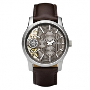 Fossil Men's ME1098 Brown Leather Strap Textured Taupe Cutaway Analog Dial Chronograph Watch