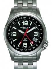 TORGOEN Swiss T05601 Women's 34mm Aviation Watch with 24Hr Dual Time Zone (GMT) and Brushed Stainless Steel Bracelet