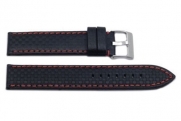 Hadley Roma Carbon Fiber Style 20mm Red Colored Stitching Watch Strap