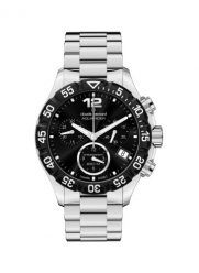 Claude Bernard Women's 10210 3 NIN Aquarider Black Chronograph Rotating Bezel Steel Watch