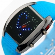 Heart Shape Flash LED Watch Brand NEW Gift Sports Car Meter Dial Men (silver cover sky blue strap)