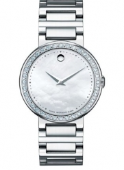 Movado Women's 0606421 Concerto Stainless-Steel and Diamonds White Mother-Of-Pearl Dial Watch