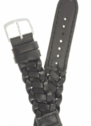 Mens Braided Italian Leather Watchband Black 20mm Watch Band - by JP Leatherworks