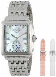 GV2 by Gevril Women's 9200 Bari Rectangular Mother-Of-Pearl Diamond Bracelet and Leather Straps Watch Set